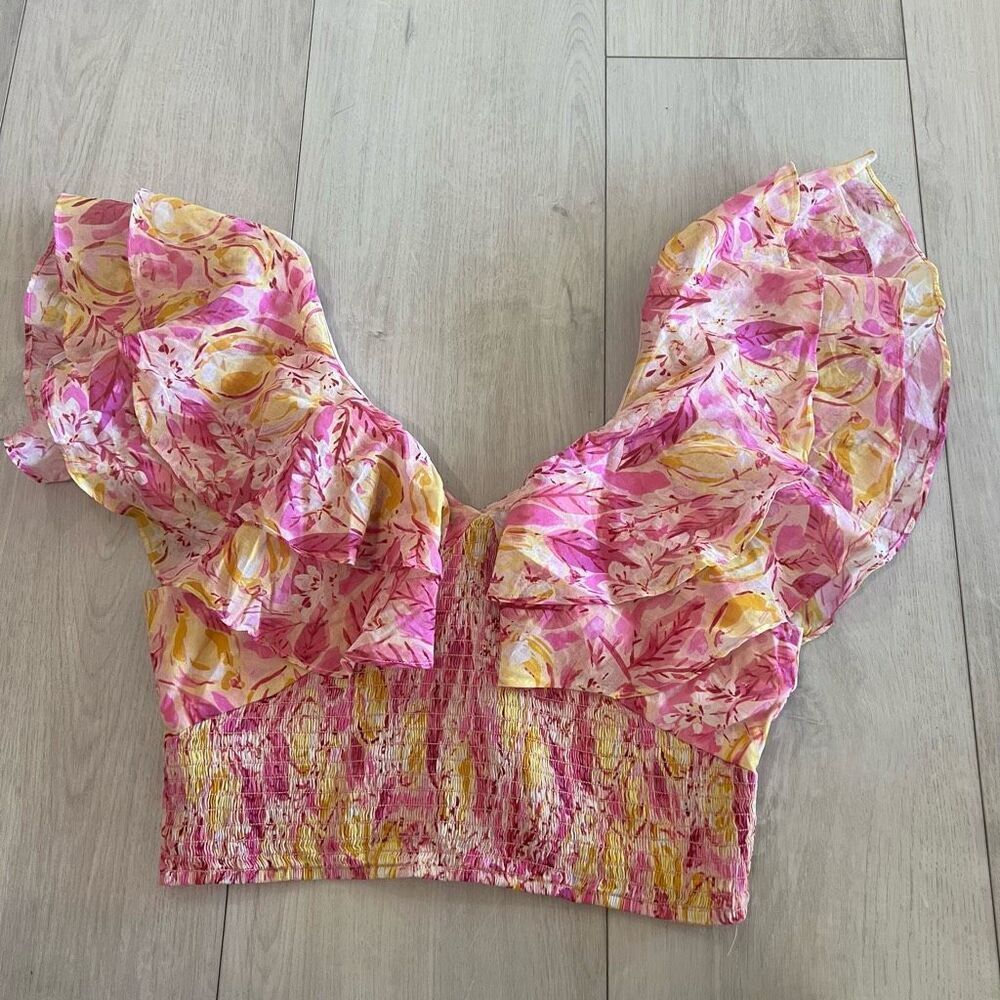 Lulu's Pink and Yellow Floral Ruffle Top - Picture 4 of 6